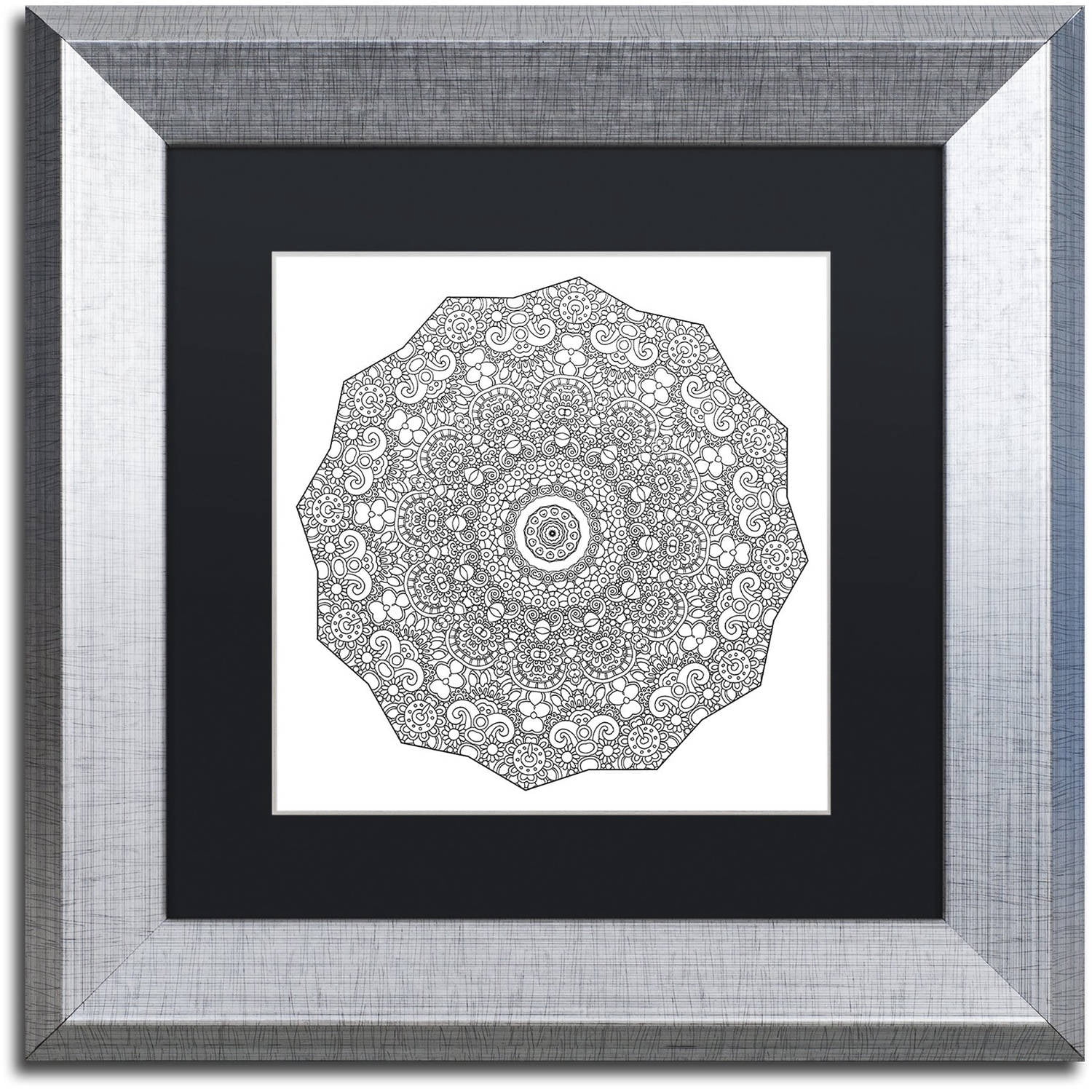 Trademark Fine Art "The Sigh Mandala Line Art" Canvas Art by Kathy G. Ahrens, Black Matte, Silver Frame