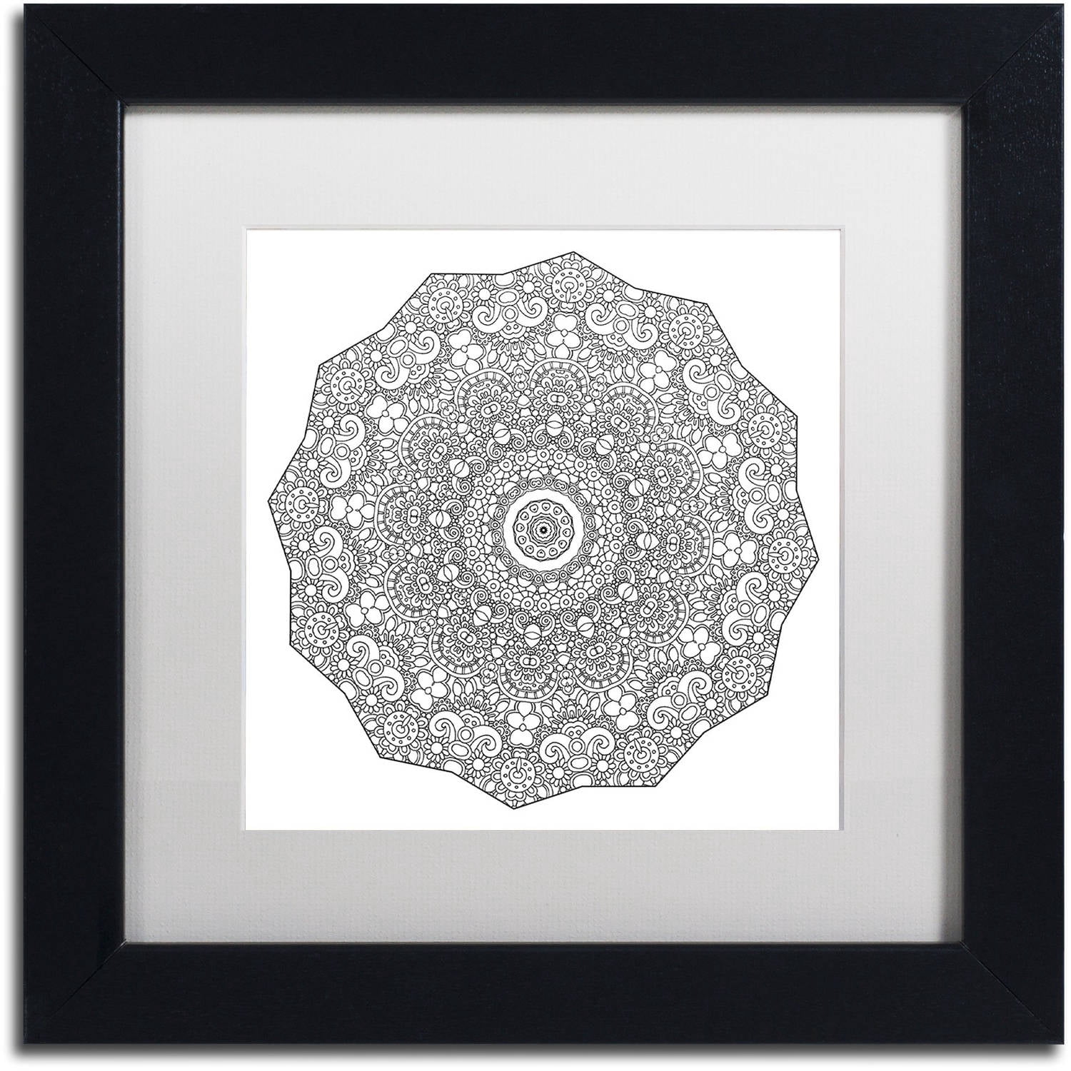 Trademark Fine Art "The Sigh Mandala Line Art" Canvas Art by Kathy G. Ahrens, White Matte, Black Frame