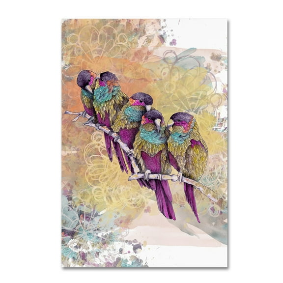Trademark Fine Art The Tangled Peacock Purple Parrots Canvas Wall Art - 12x19