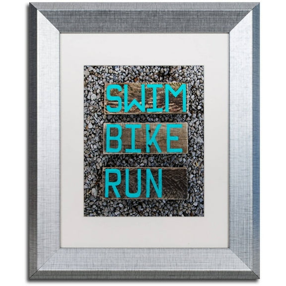 Trademark Fine Art 'The Triathlete' Canvas Art by Nicole Dietz, White Matte, Silver Frame