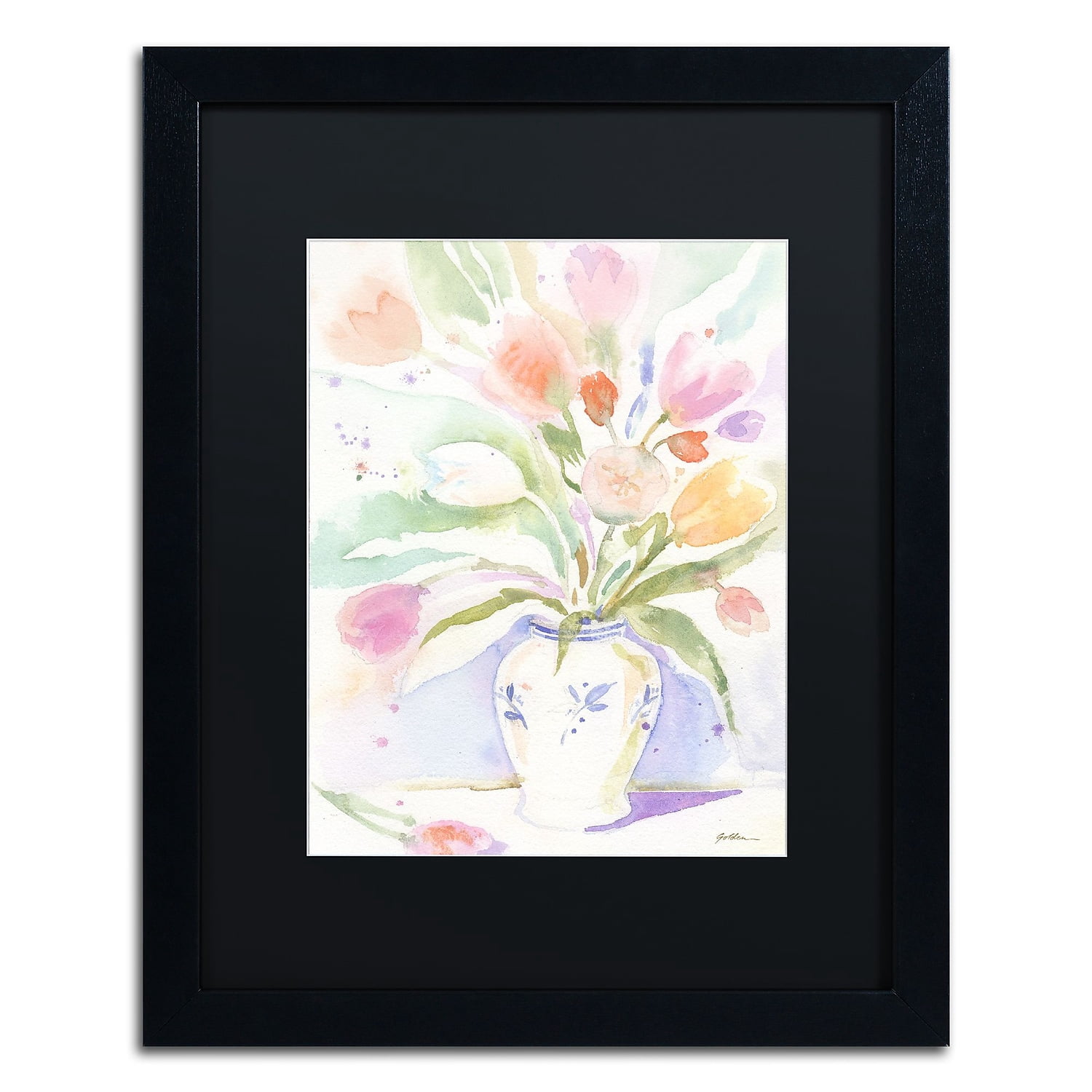 Trademark Fine Art "The Vase of Tulips" Canvas Art by Sheila Golden Black Matte, Black Frame