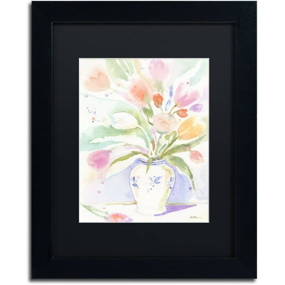 Trademark Fine Art "The Vase of Tulips" Canvas Art by Sheila Golden Black Matte, Black Frame