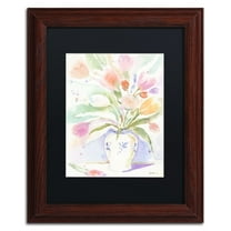 Trademark Fine Art "The Vase of Tulips" Canvas Art by Sheila Golden Black Matte, Wood Frame