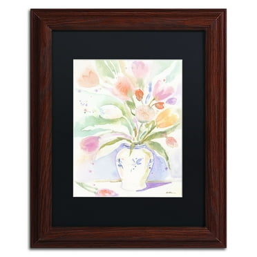 Trademark Fine Art "The Vase of Tulips" Canvas Art by Sheila Golden Black Matte, Wood Frame