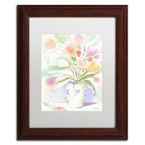Trademark Fine Art "The Vase of Tulips" Canvas Art by Sheila Golden White Matte, Wood Frame