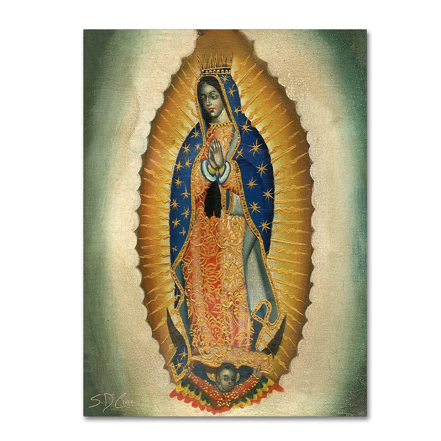 Multicolor Religious Portrait Canvas Art with Gold Accents