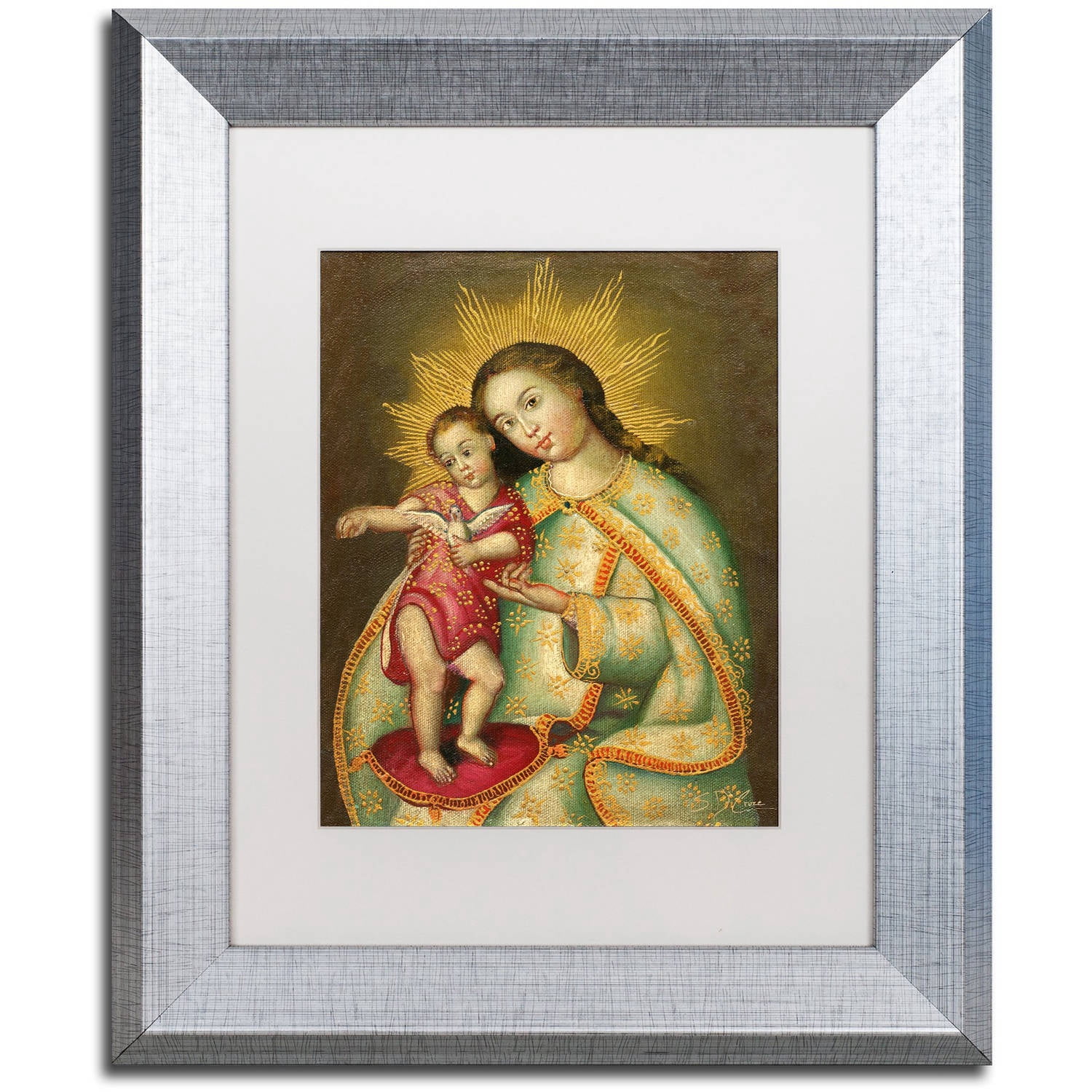 Trademark Fine Art "The Virgin and Son II" Canvas Art by Masters Fine Art, White Matte, Silver Frame
