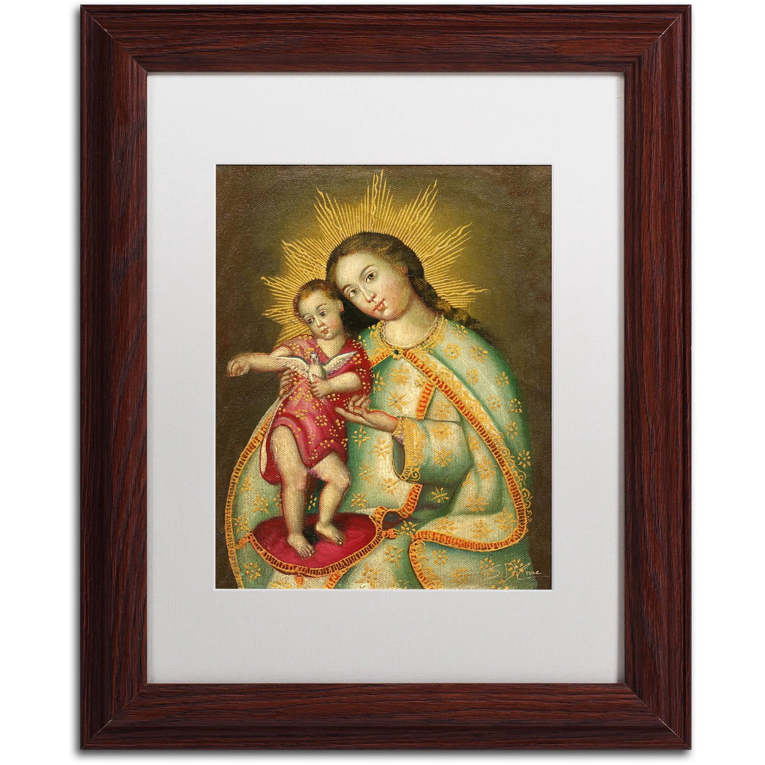 Trademark Fine Art "The Virgin and Son II" Canvas Art by Masters Fine Art, White Matte, Wood Frame