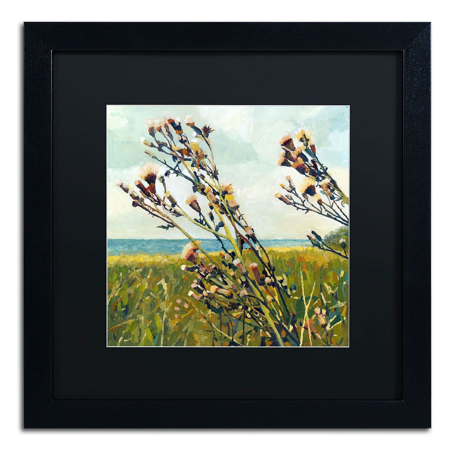 Trademark Fine Art "Thistles on the Beach" Canvas Art by Michelle Calkins, Black Matte, Black Frame