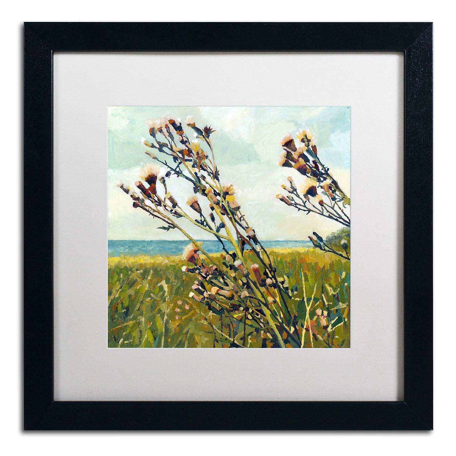 Trademark Fine Art "Thistles on the Beach" Canvas Art by Michelle Calkins, White Matte, Black Frame
