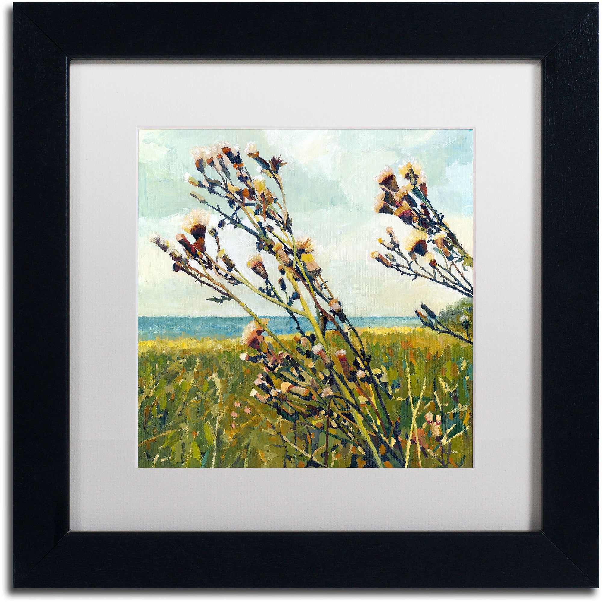 Trademark Fine Art "Thistles on the Beach" Canvas Art by Michelle Calkins, White Matte, Black Frame