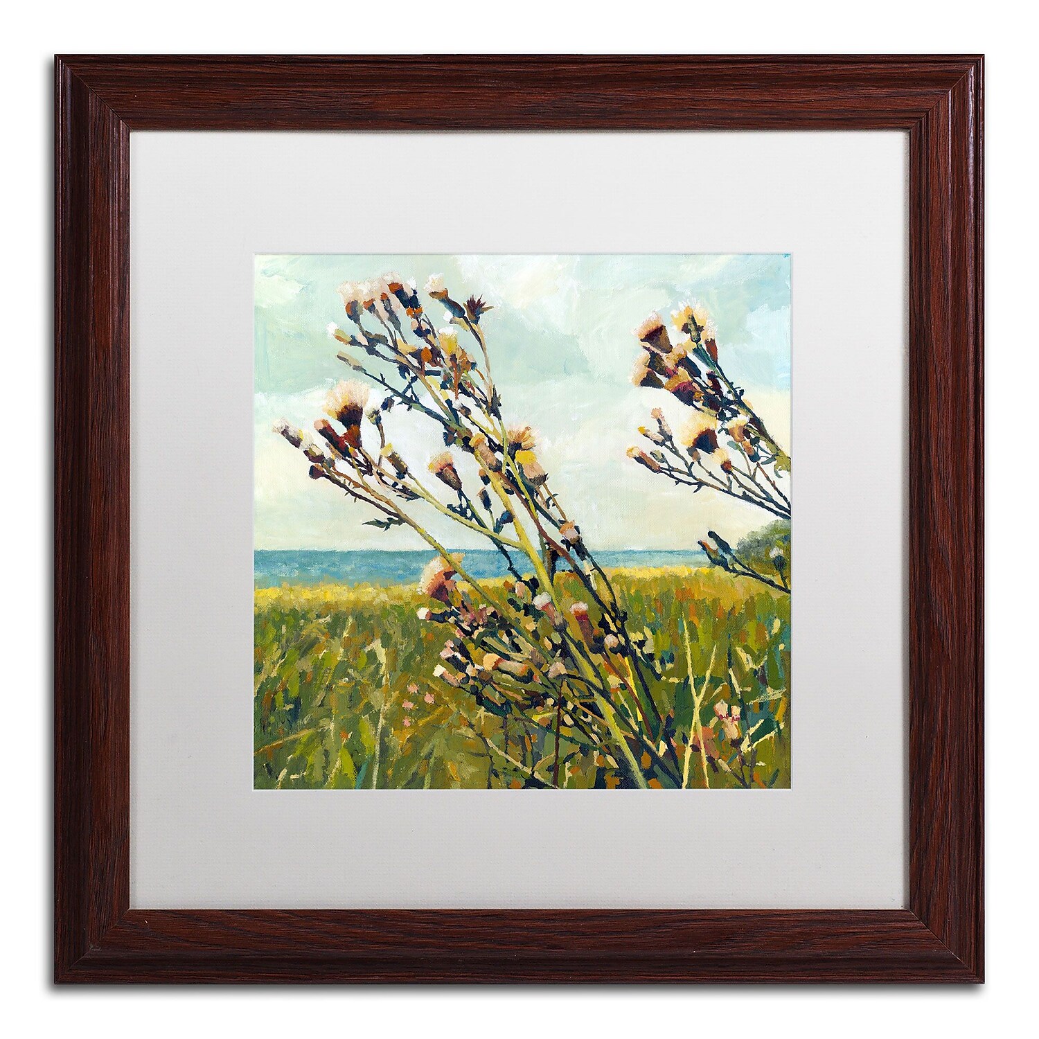Trademark Fine Art "Thistles on the Beach" Canvas Art by Michelle Calkins, White Matte, Wood Frame