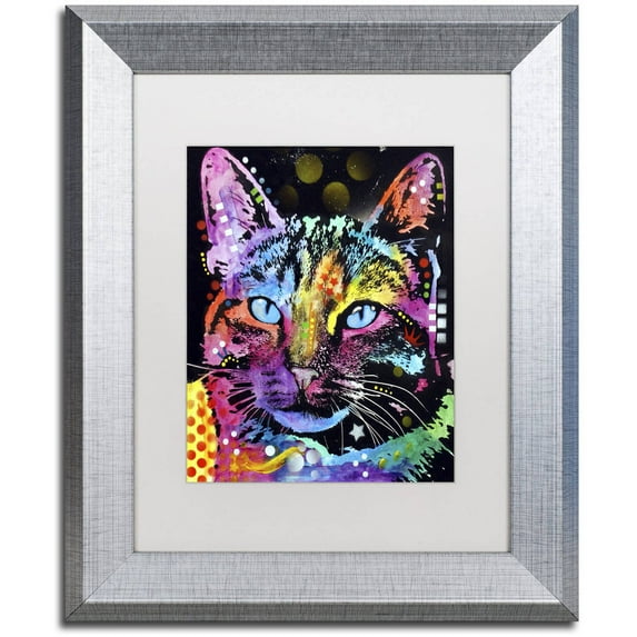 Trademark Fine Art "Thoughtful Cat" Canvas Art by Dean Russo, White Matte, Silver Frame