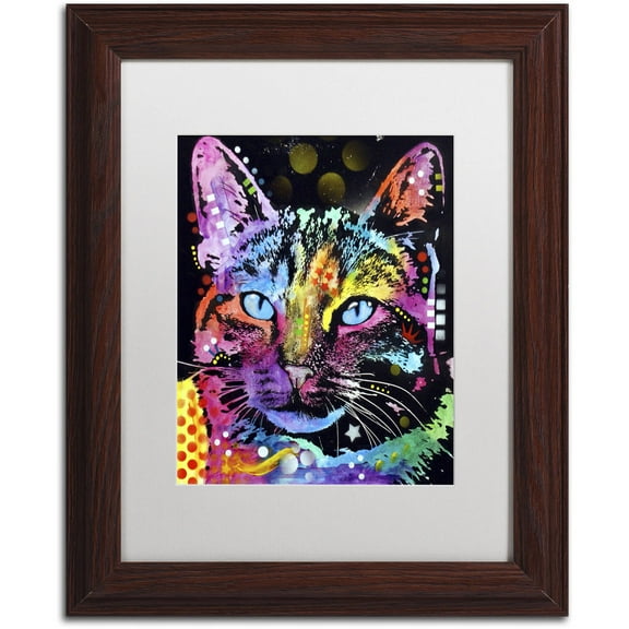 Trademark Fine Art "Thoughtful Cat" Canvas Art by Dean Russo, White Matte, Wood Frame
