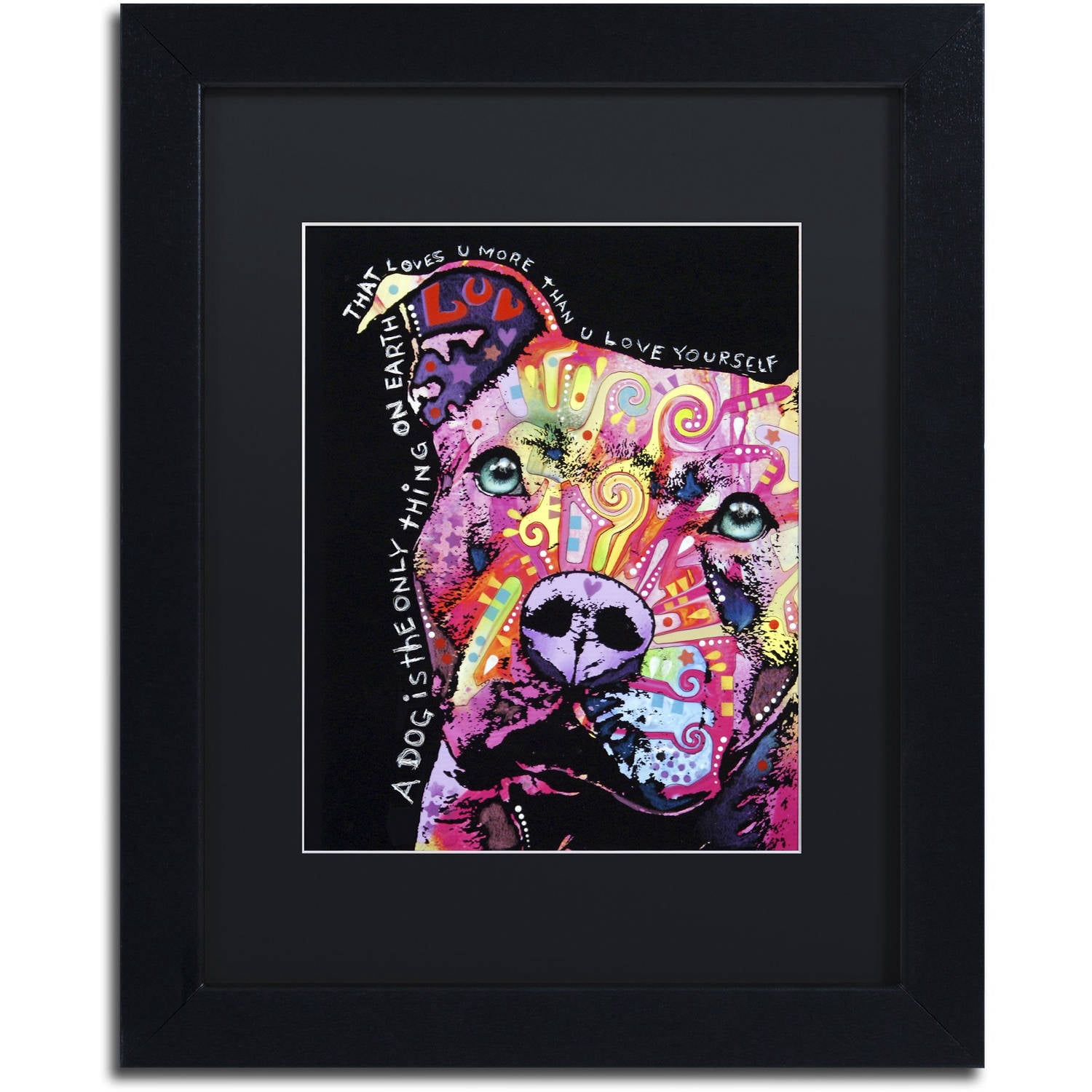 Trademark Fine Art "Thoughtful Pit Bull" Canvas Art by Dean Russo, Black Matte, Black Frame