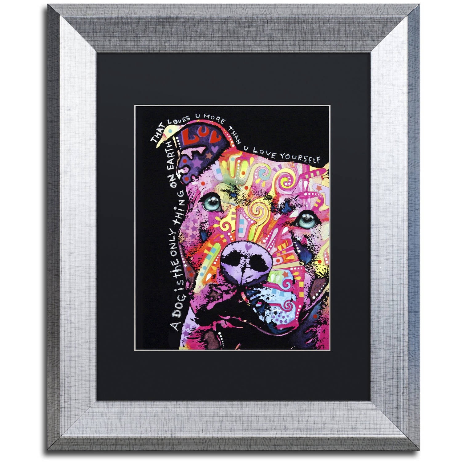 Trademark Fine Art "Thoughtful Pit Bull" Canvas Art by Dean Russo, Black Matte, Silver Frame