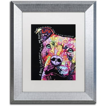 Trademark Fine Art "Thoughtful Pit Bull" Canvas Art by Dean Russo, White Matte, Silver Frame