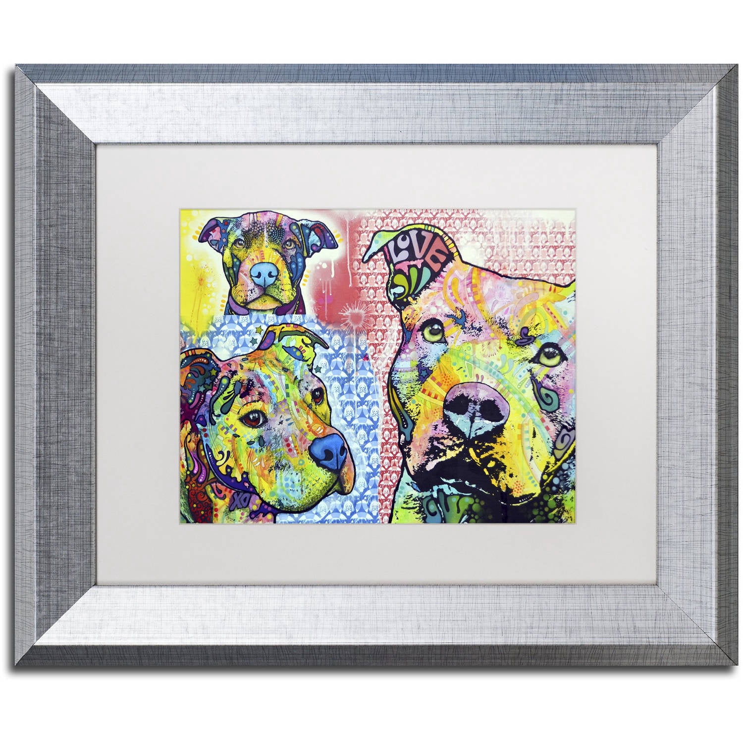 Trademark Fine Art "Thoughtful Pit Bull Part 3" Canvas Art by Dean Russo, White Matte, Silver Frame