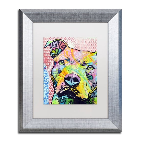 Trademark Fine Art "Thoughtful Pittbull II" Canvas Art by Dean Russo White Matte, Silver Frame