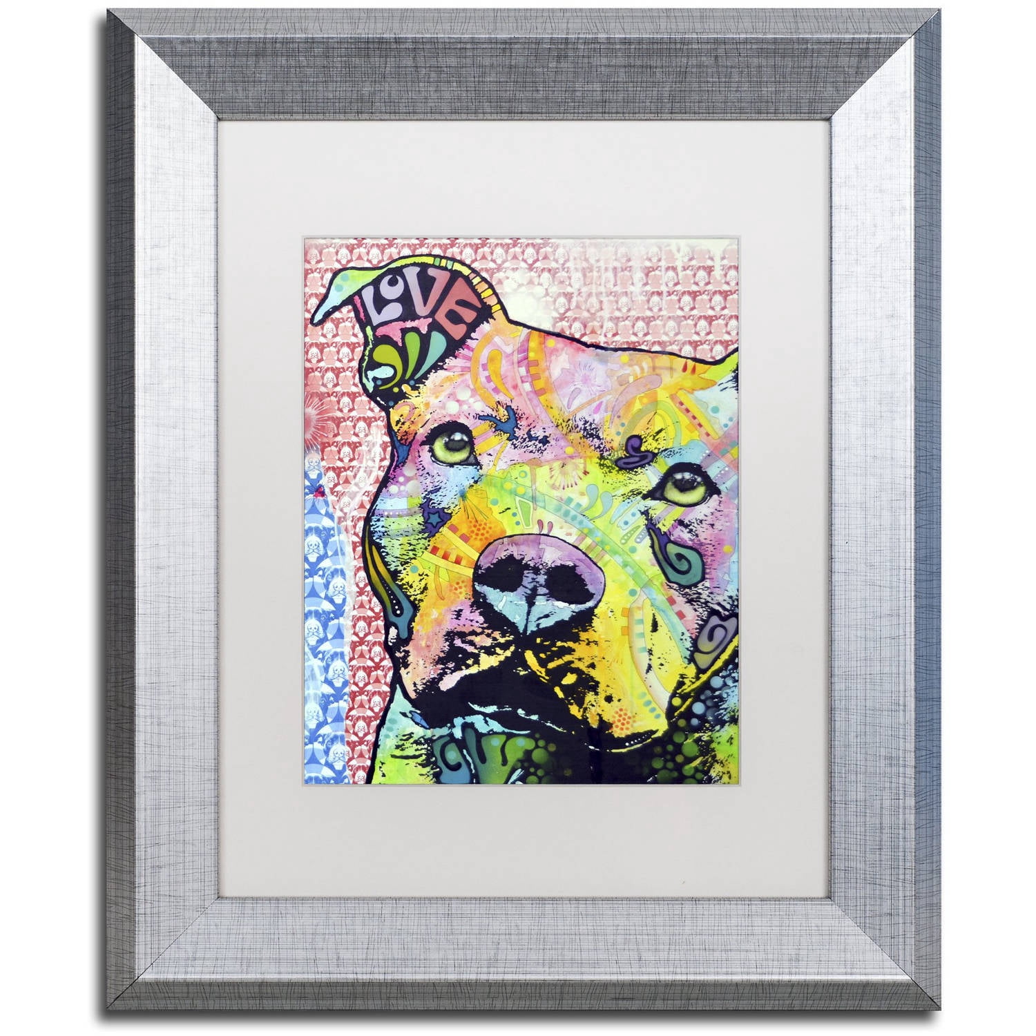 Trademark Fine Art "Thoughtful Pittbull II" Canvas Art by Dean Russo White Matte, Silver Frame