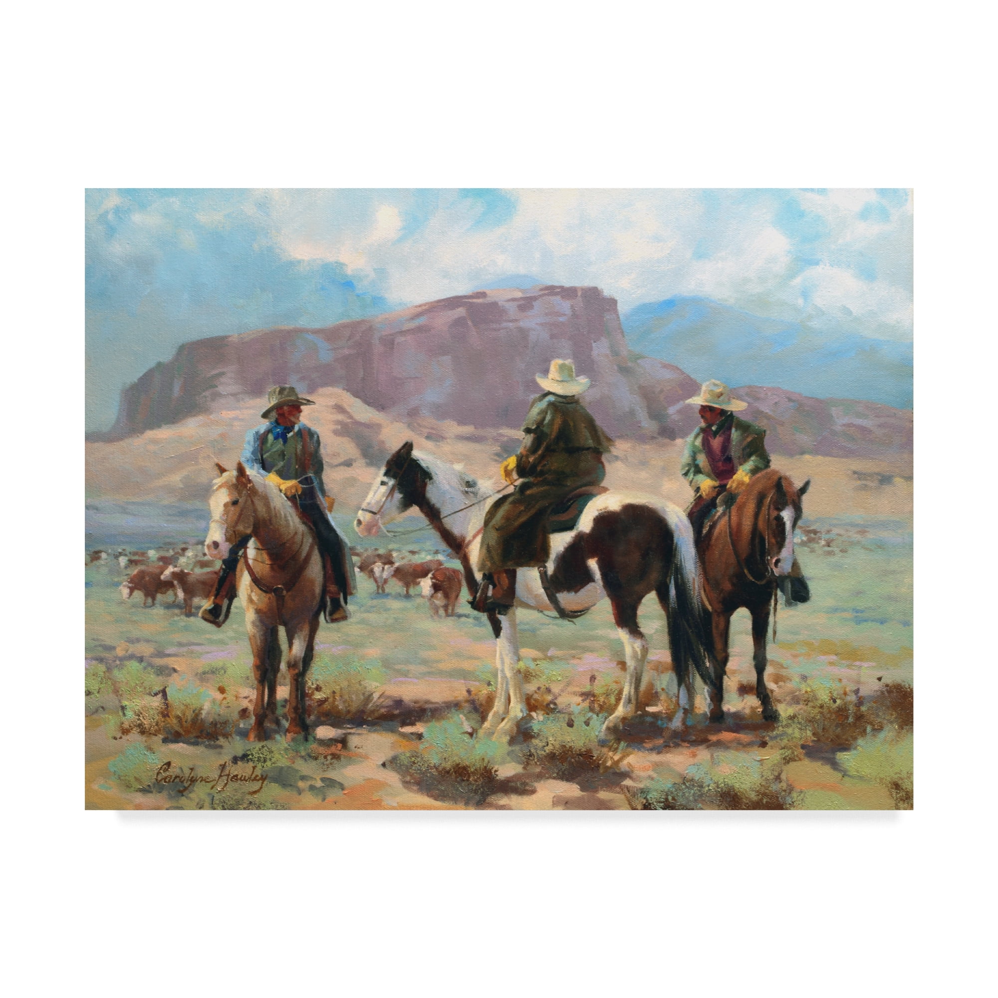 Trademark Fine Art 'Three Cowboys' Canvas Art by Carolyne Hawley