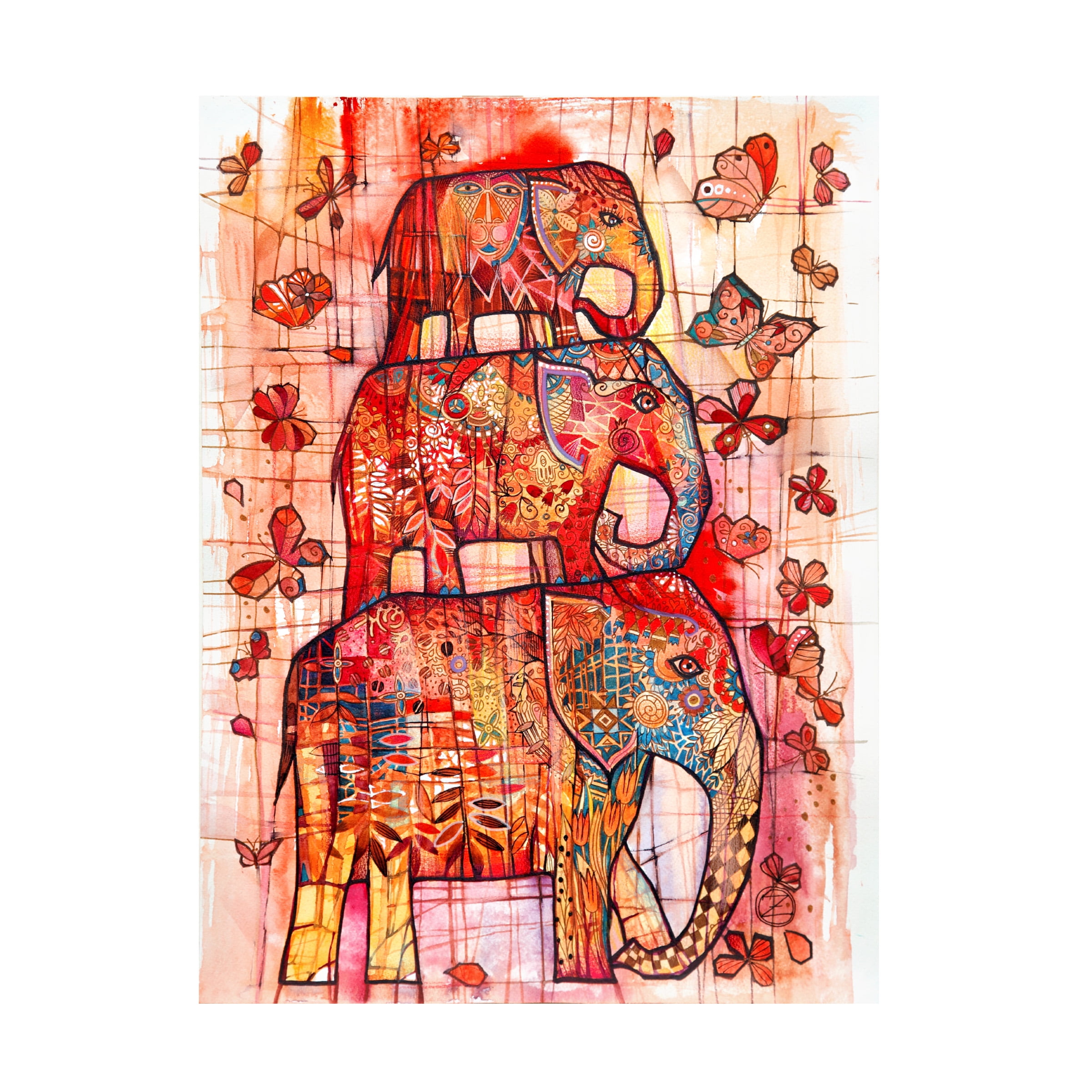 Trademark Fine Art 'Three Elephants' Canvas Art by Oxana Ziaka
