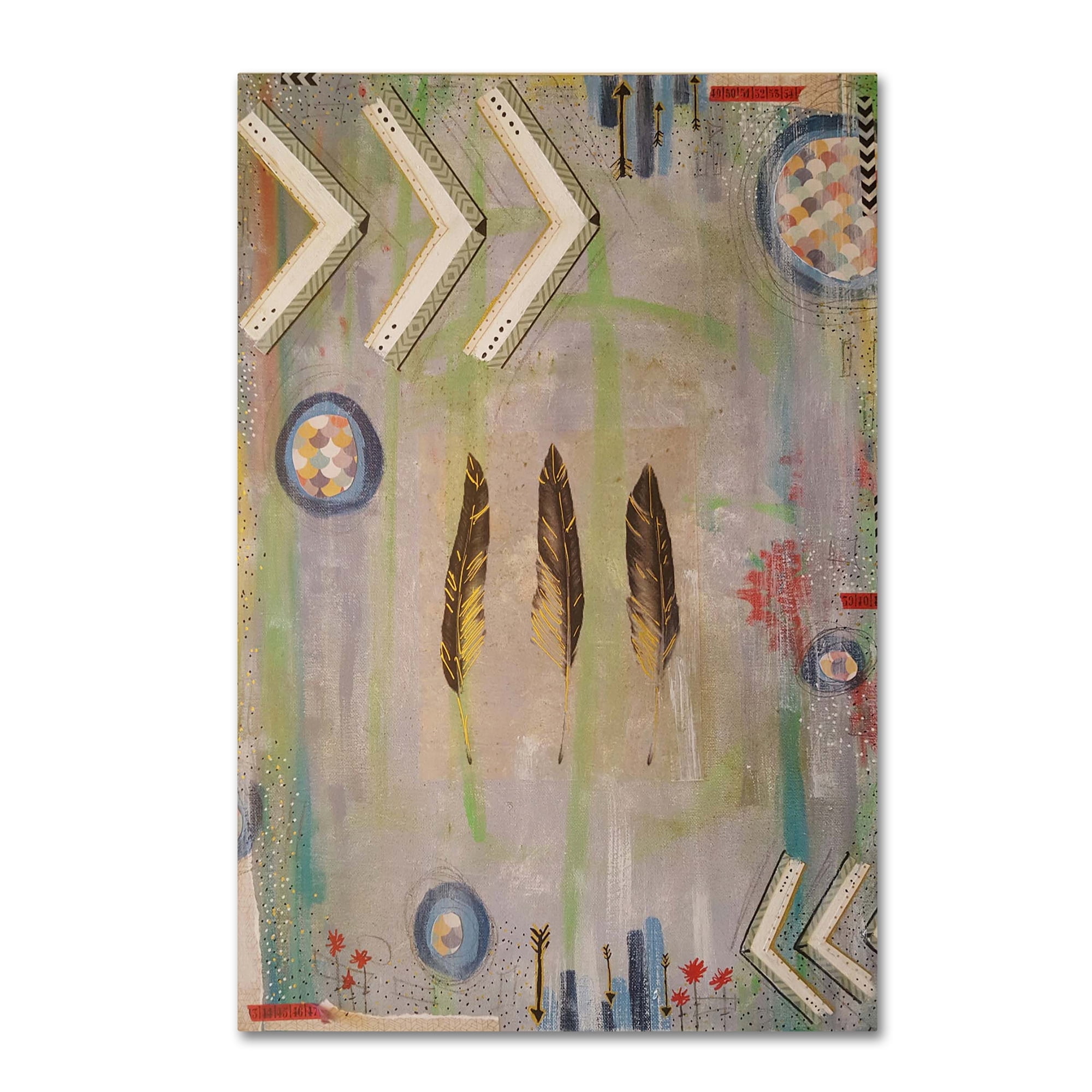 Modern Abstract Canvas Art with Three Feathers in Wooden Frame