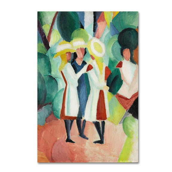 Trademark Fine Art 'Three Girls In Straw Hats' Canvas Art by August Macke