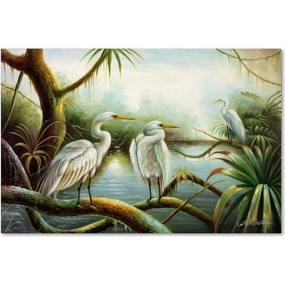 Trademark Fine Art "Three Herons" Canvas Art by Victor Giton