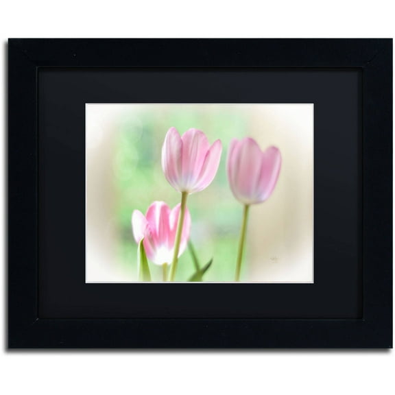 Trademark Fine Art "Three Pink Tulips" Canvas Art by Lois Bryan, Black Matte, Black Frame