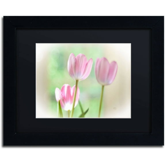 Trademark Fine Art "Three Pink Tulips" Canvas Art by Lois Bryan, Black Matte, Black Frame
