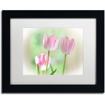 Trademark Fine Art "Three Pink Tulips" Canvas Art by Lois Bryan, White Matte, Black Frame