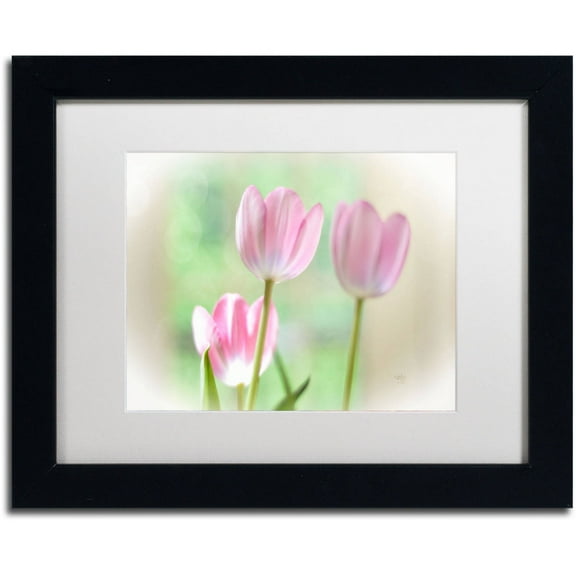 Trademark Fine Art "Three Pink Tulips" Canvas Art by Lois Bryan, White Matte, Black Frame