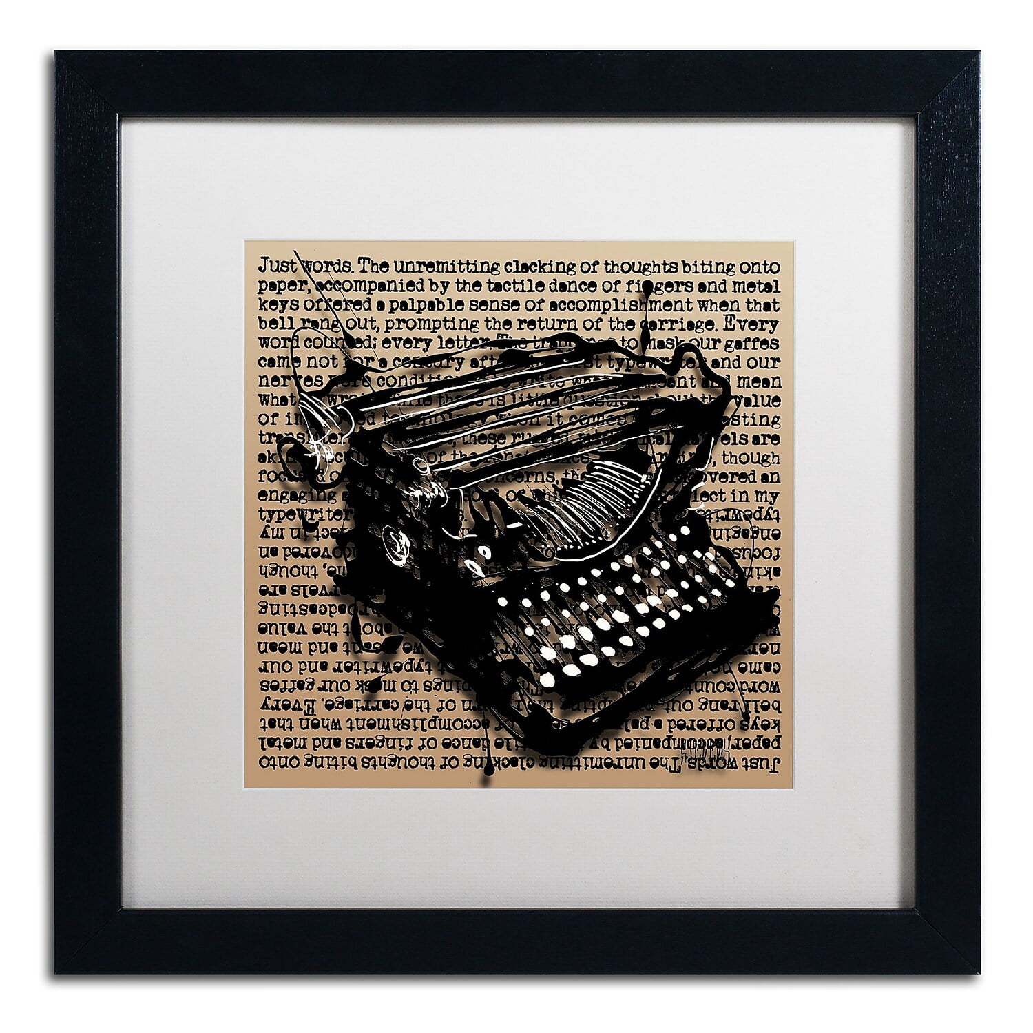Trademark Fine Art "Three-Quarter Typewriter" Canvas Art by Roderick Stevens, White Matte, Black Frame