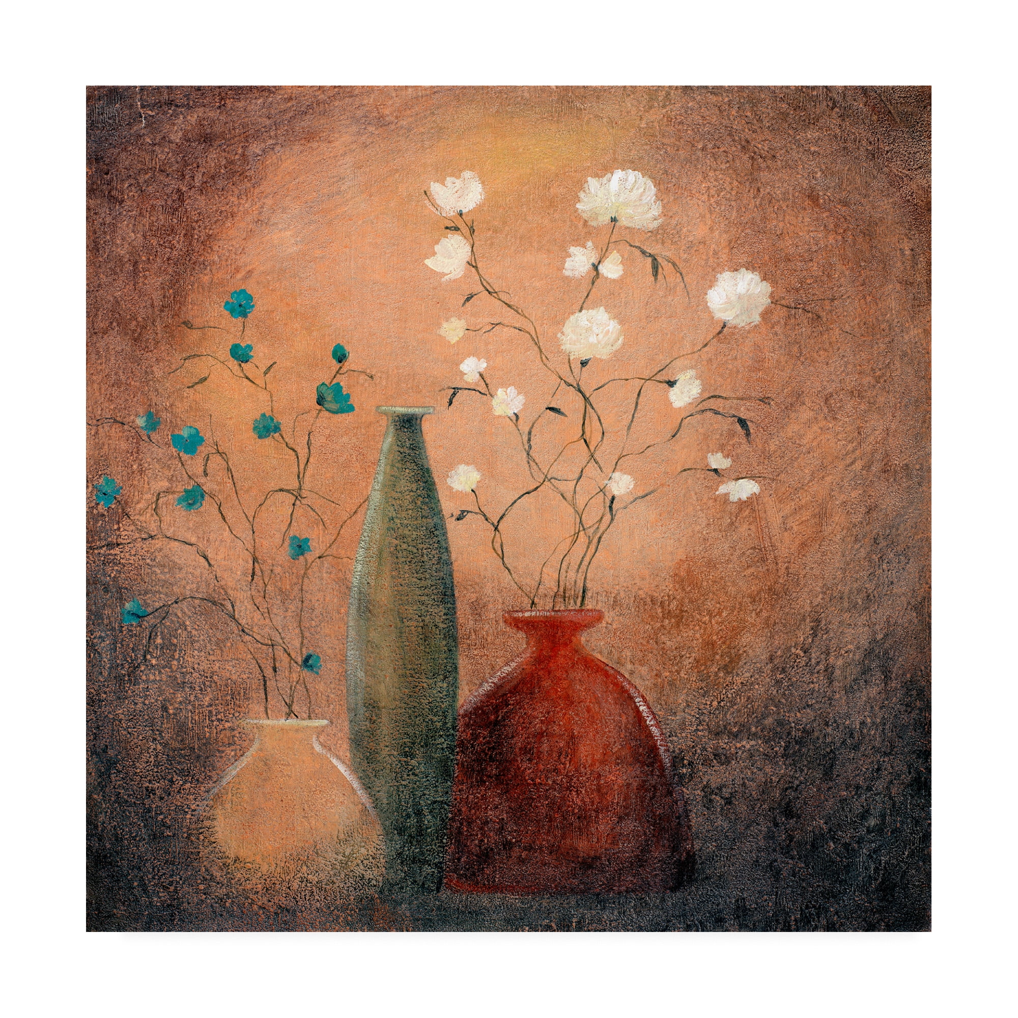 Trademark Fine Art 'Three Vases And Flowers' Canvas Art by Pablo Esteban