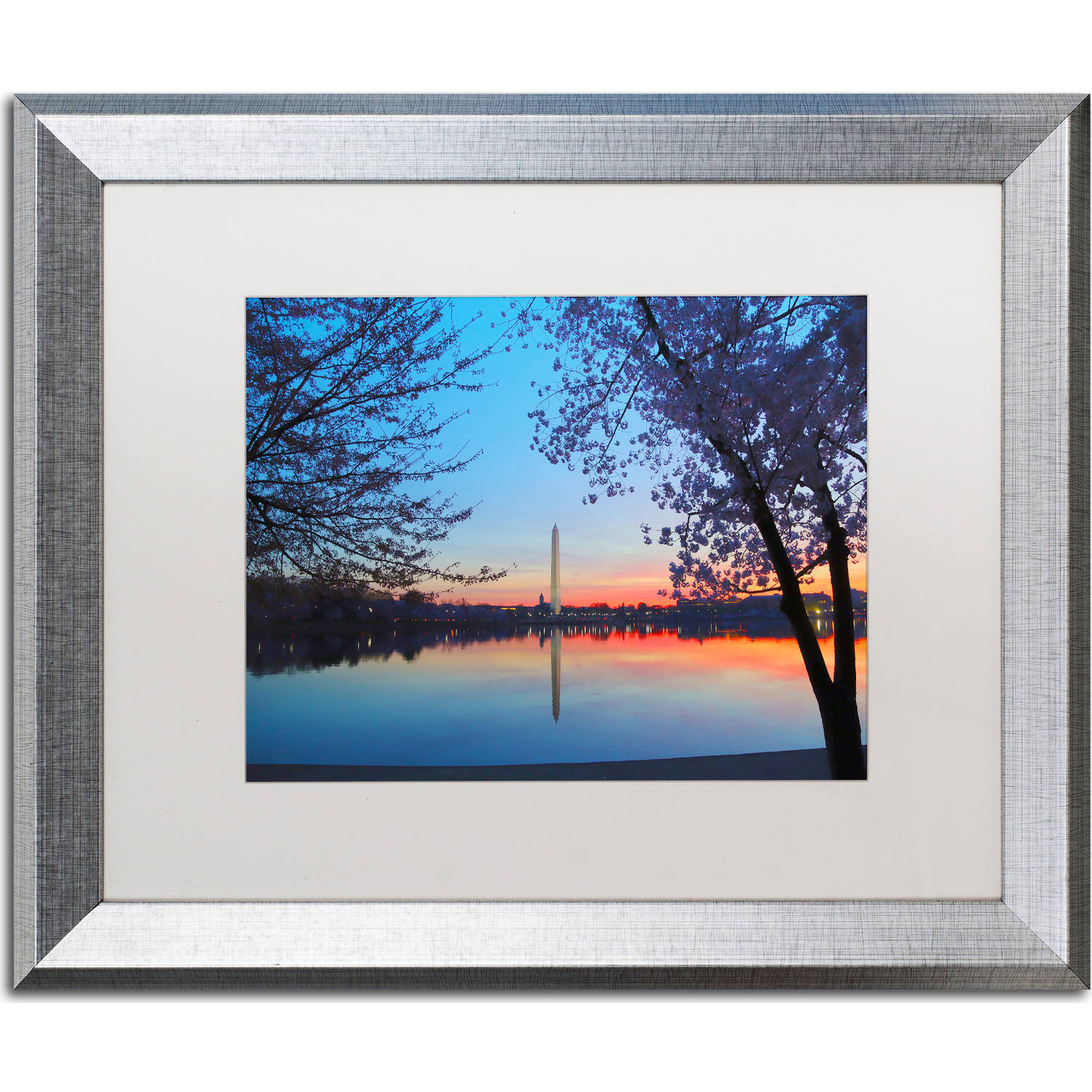 Trademark Fine Art "Tidal Basin Dawn" Canvas Art by CATeyes, White Matte, Silver Frame