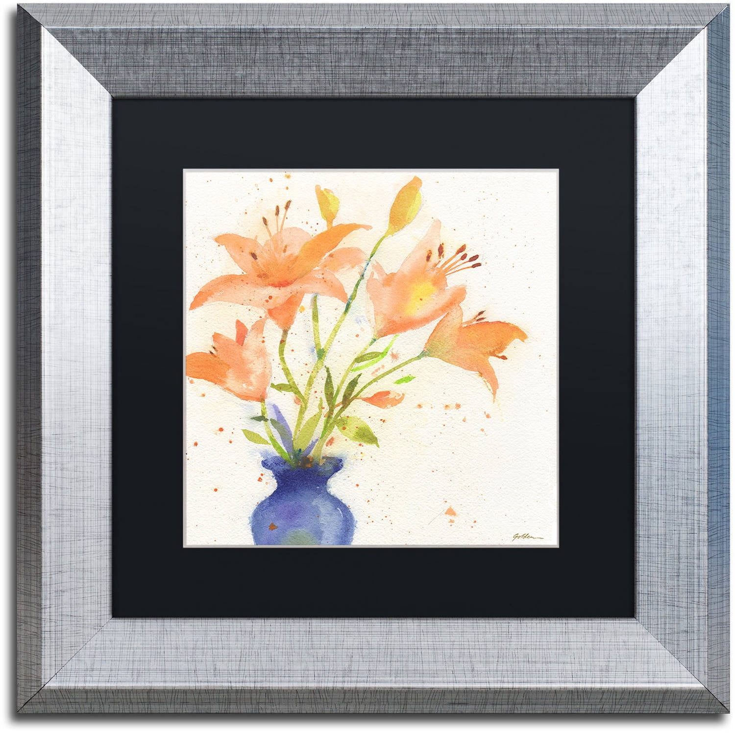 Trademark Fine Art "Tiger Lily Bouquet" Canvas Art by Sheila Golden, Black Matte, Silver Frame