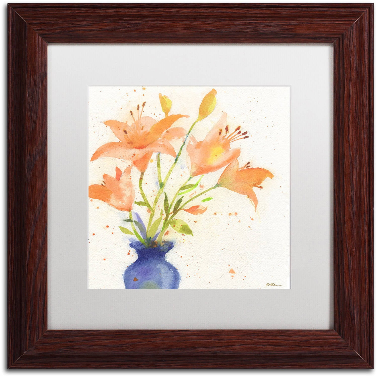 Trademark Fine Art "Tiger Lily Bouquet" Canvas Art by Sheila Golden, White Matte, Wood Frame