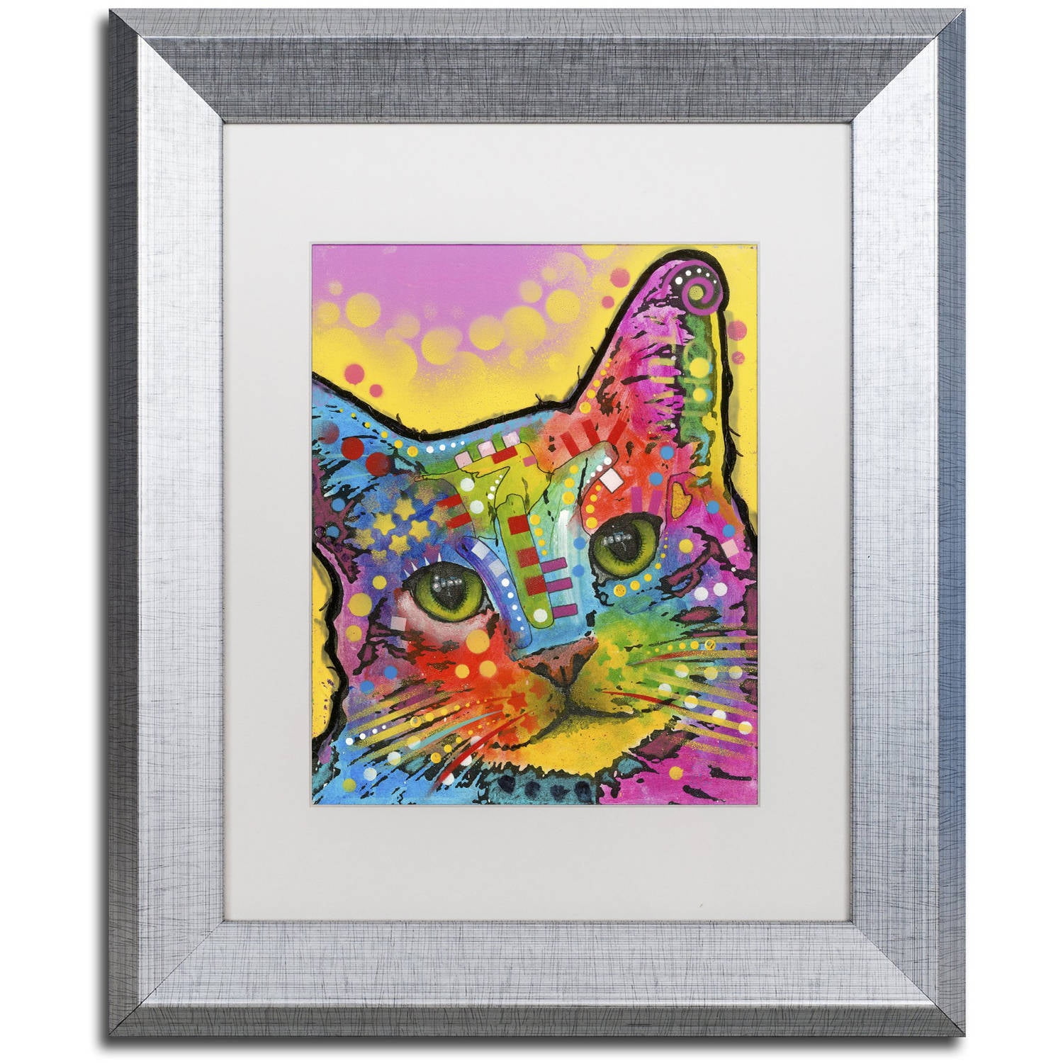 Trademark Fine Art "Tilt Cat" Canvas Art by Dean Russo, White Matte, Silver Frame