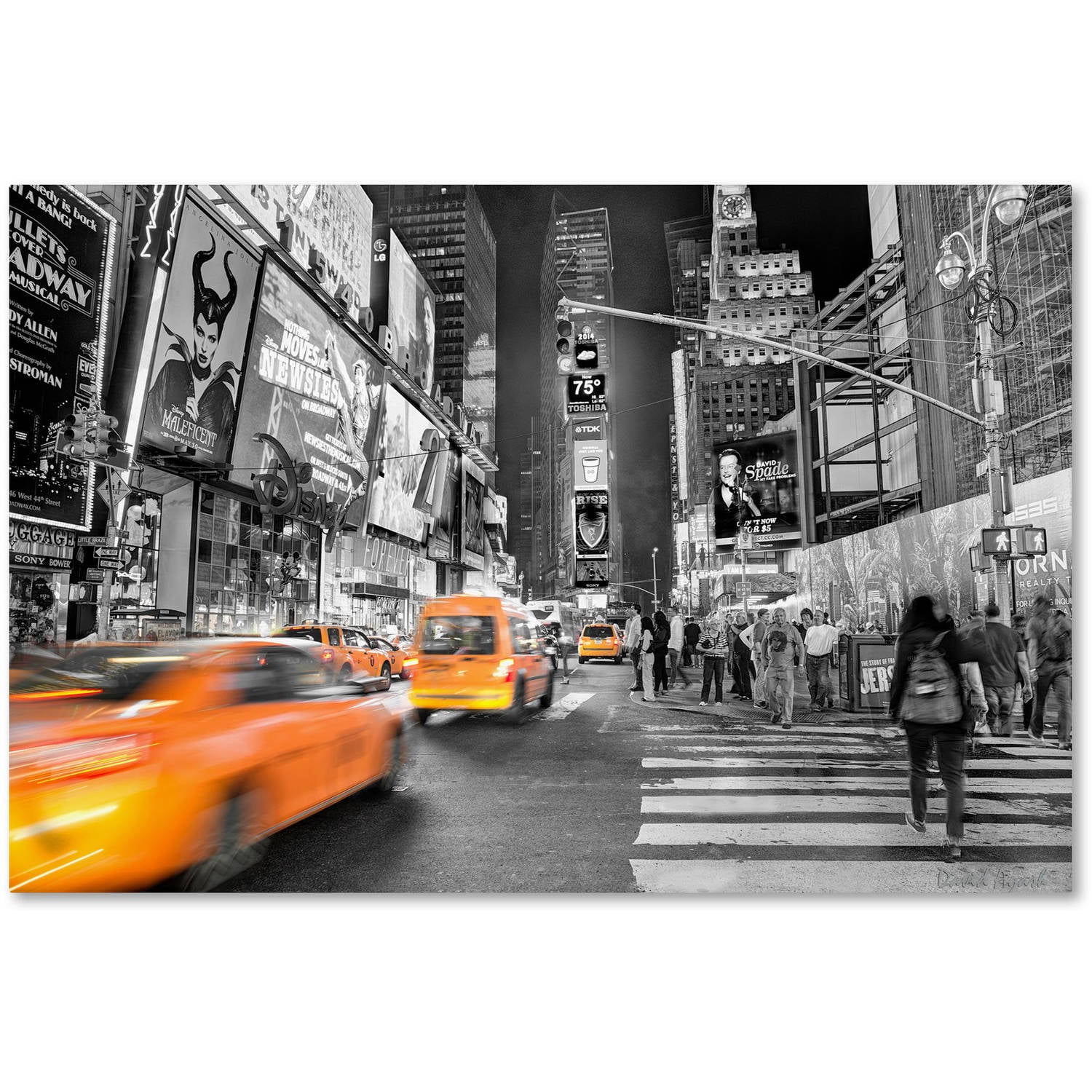 Times Square Black and White Canvas Art with Yellow Taxis