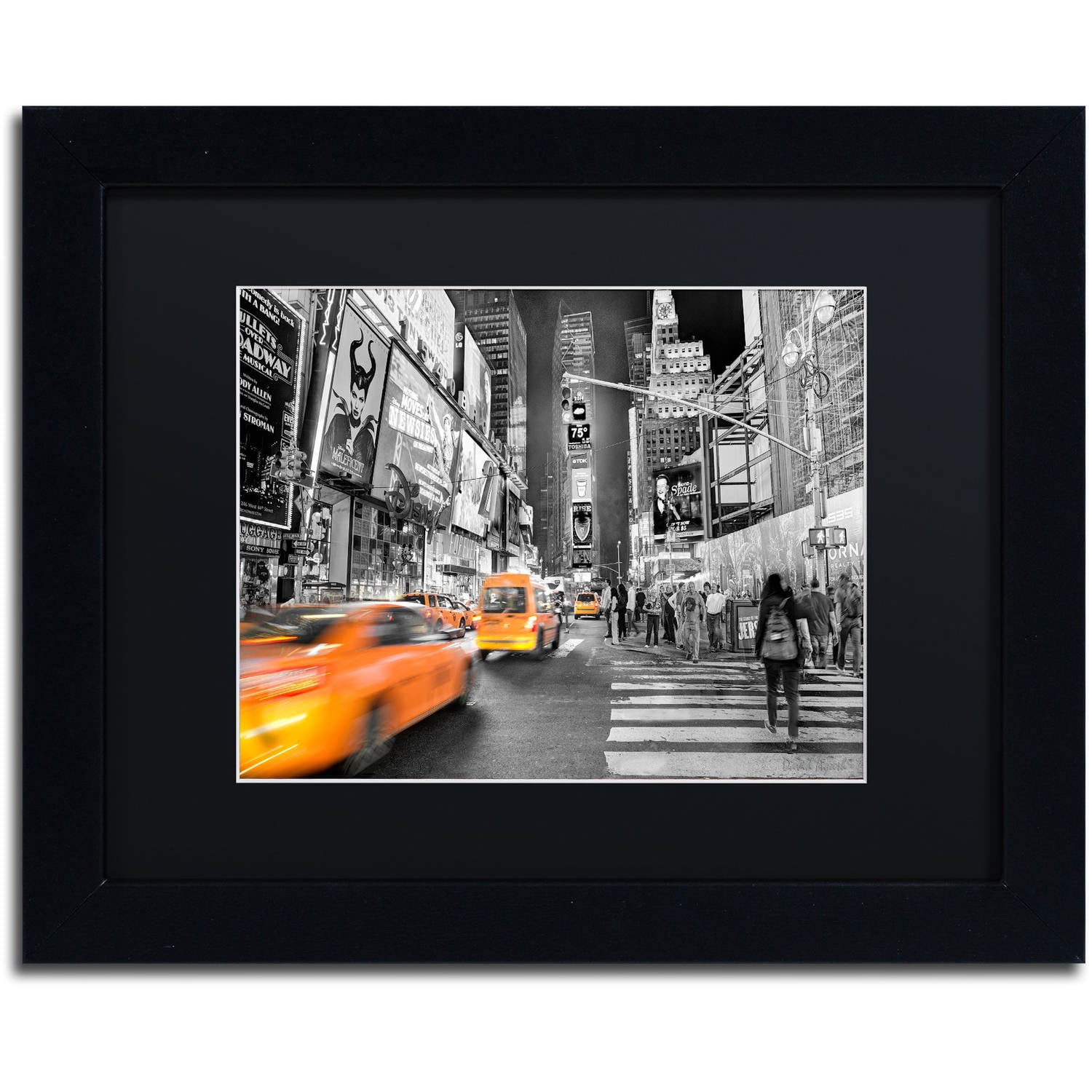 Times Square Black and Yellow Framed Canvas Print, 16" x 20"