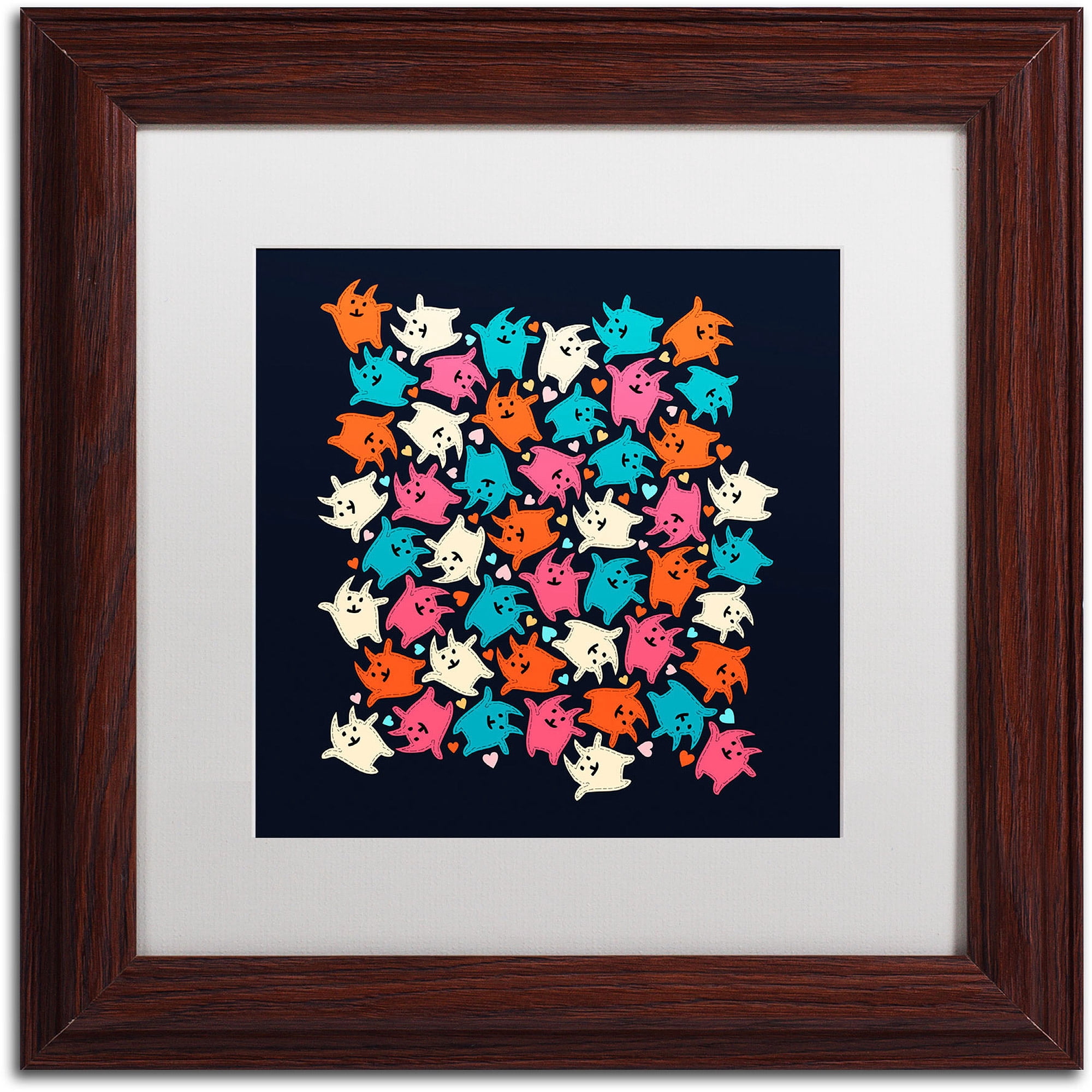 Trademark Fine Art "Tiny Tumbling Kittens" Canvas Art by Carla Martell, White Matte, Wood Frame