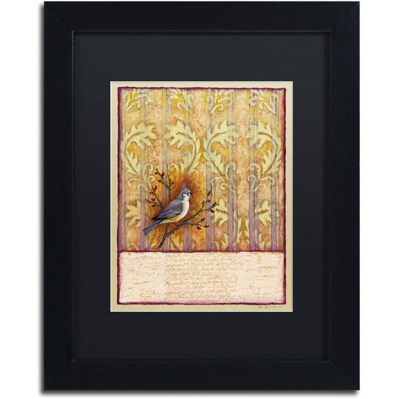 Trademark Fine Art 'Titmouse on Wallpaper' Canvas Art by Rachel Paxton, Black Matte, Black Frame