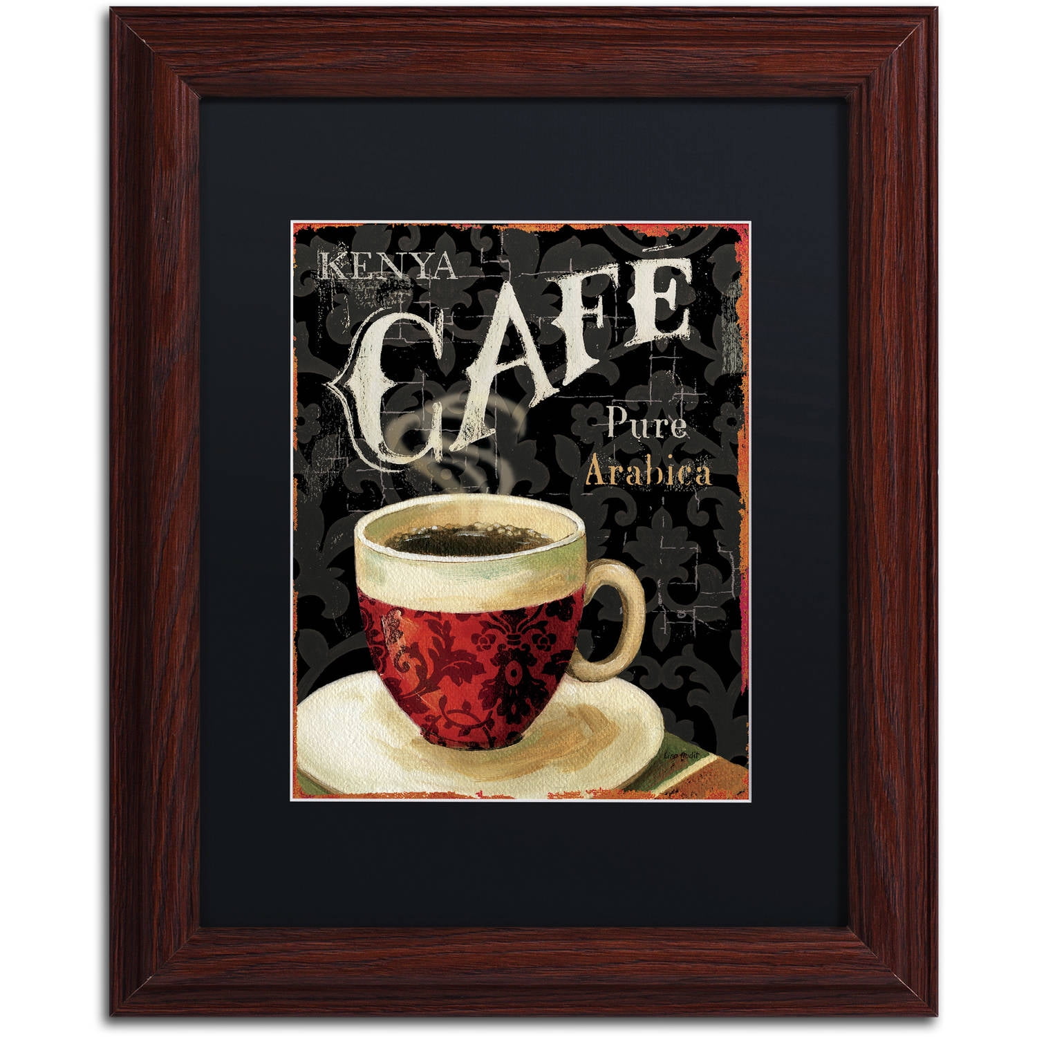 Vintage Coffee Cup Graphic Art on Canvas with Wood Frame