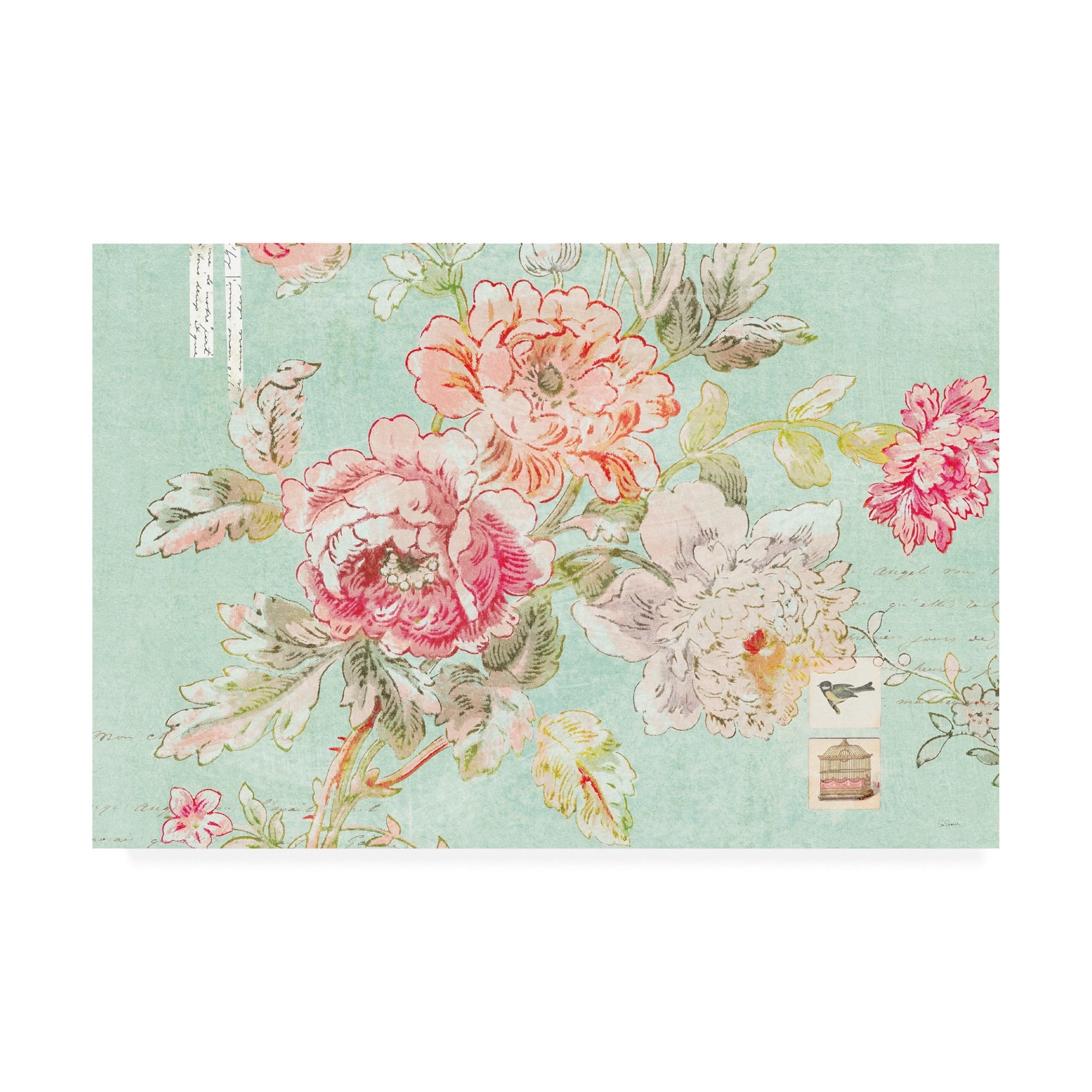 Trademark Fine Art 'Toile Roses I Blue' Canvas Art by Sue Schlabach