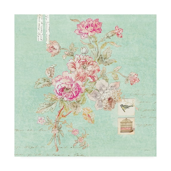 Trademark Fine Art 'Toile Roses II Blue' Canvas Art by Sue Schlabach