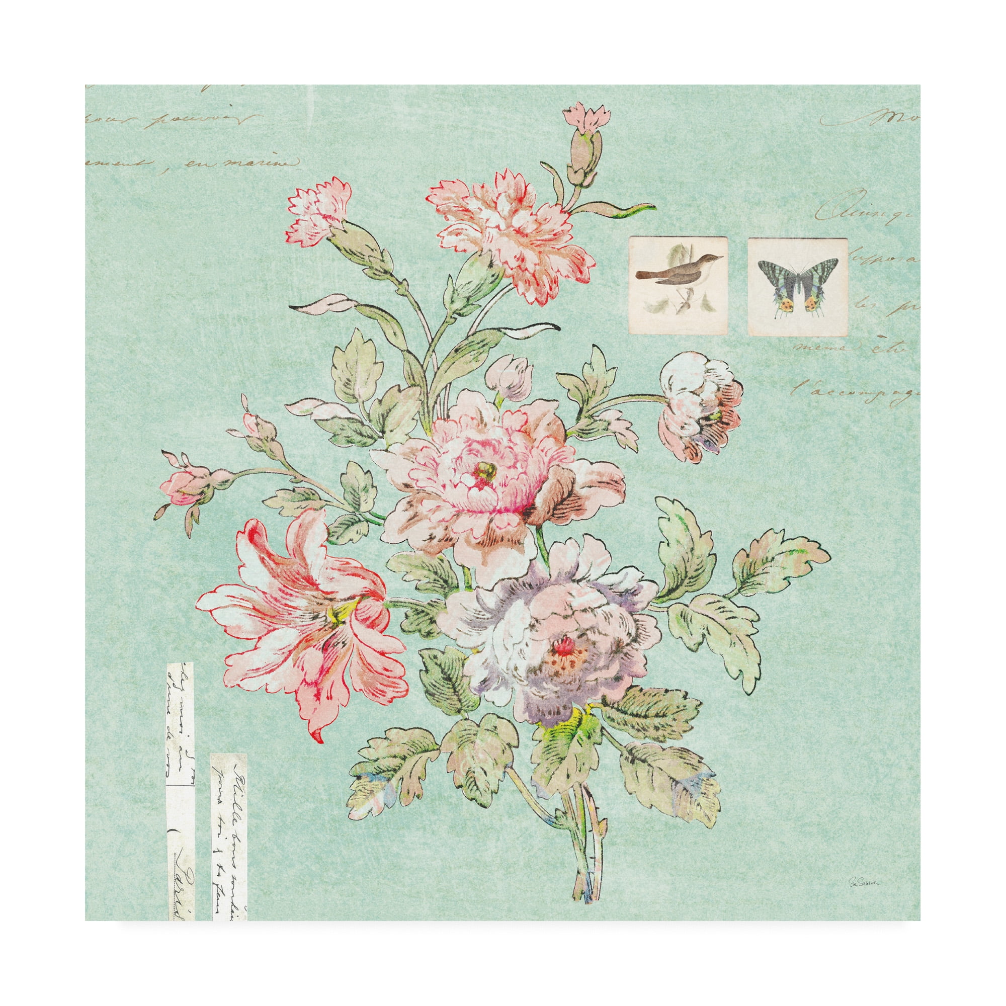 Trademark Fine Art 'Toile Roses III Blue' Canvas Art by Sue Schlabach