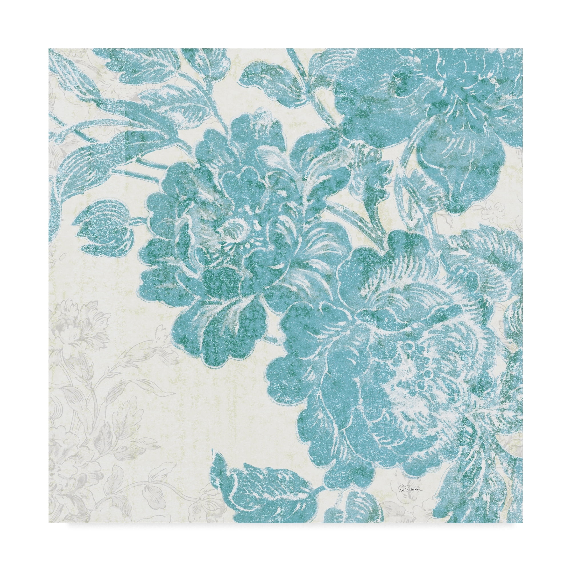 Trademark Fine Art 'Toile Roses V Teal' Canvas Art by Sue Schlabach