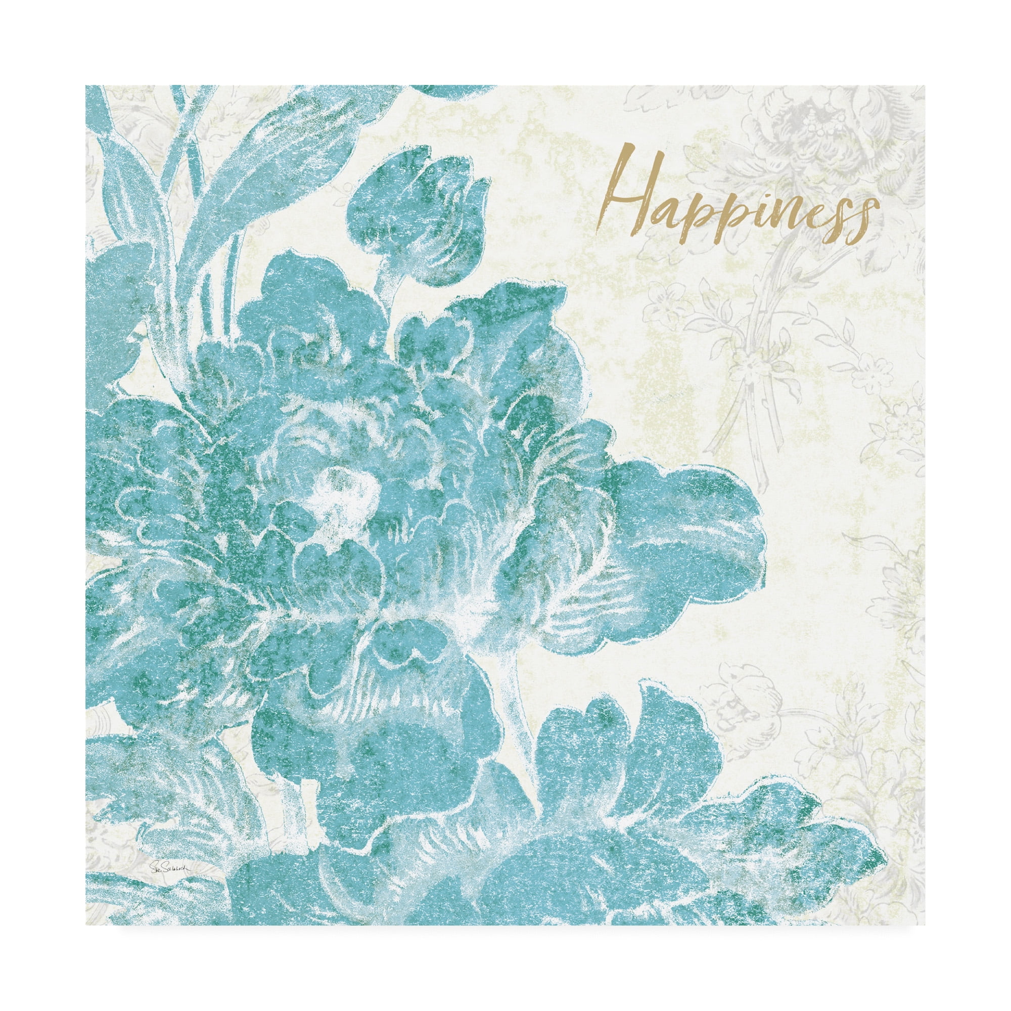 Trademark Fine Art 'Toile Roses VI Teal Happiness' Canvas Art by Sue Schlabach