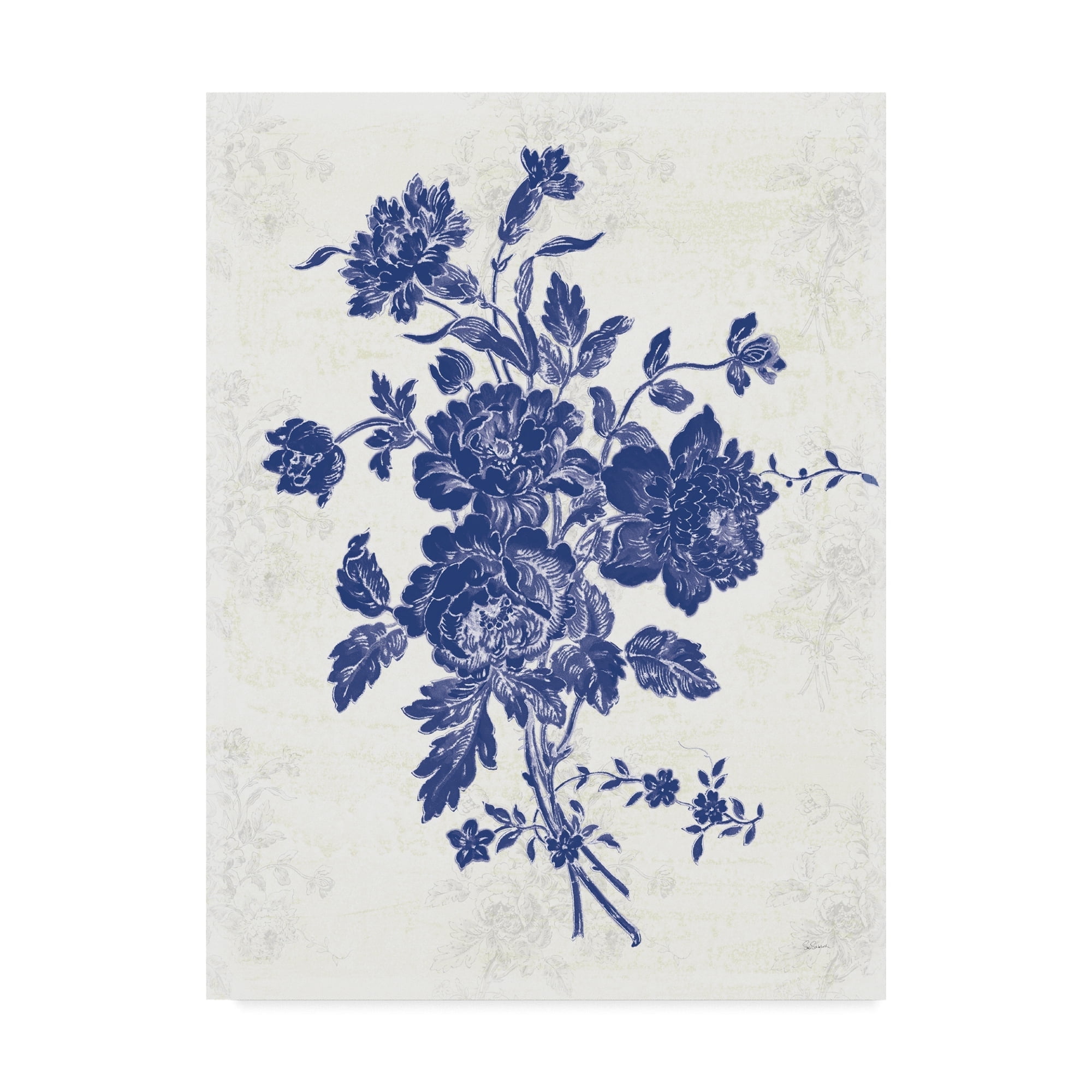 Trademark Fine Art 'Toile Roses VIII Indigo' Canvas Art by Sue Schlabach